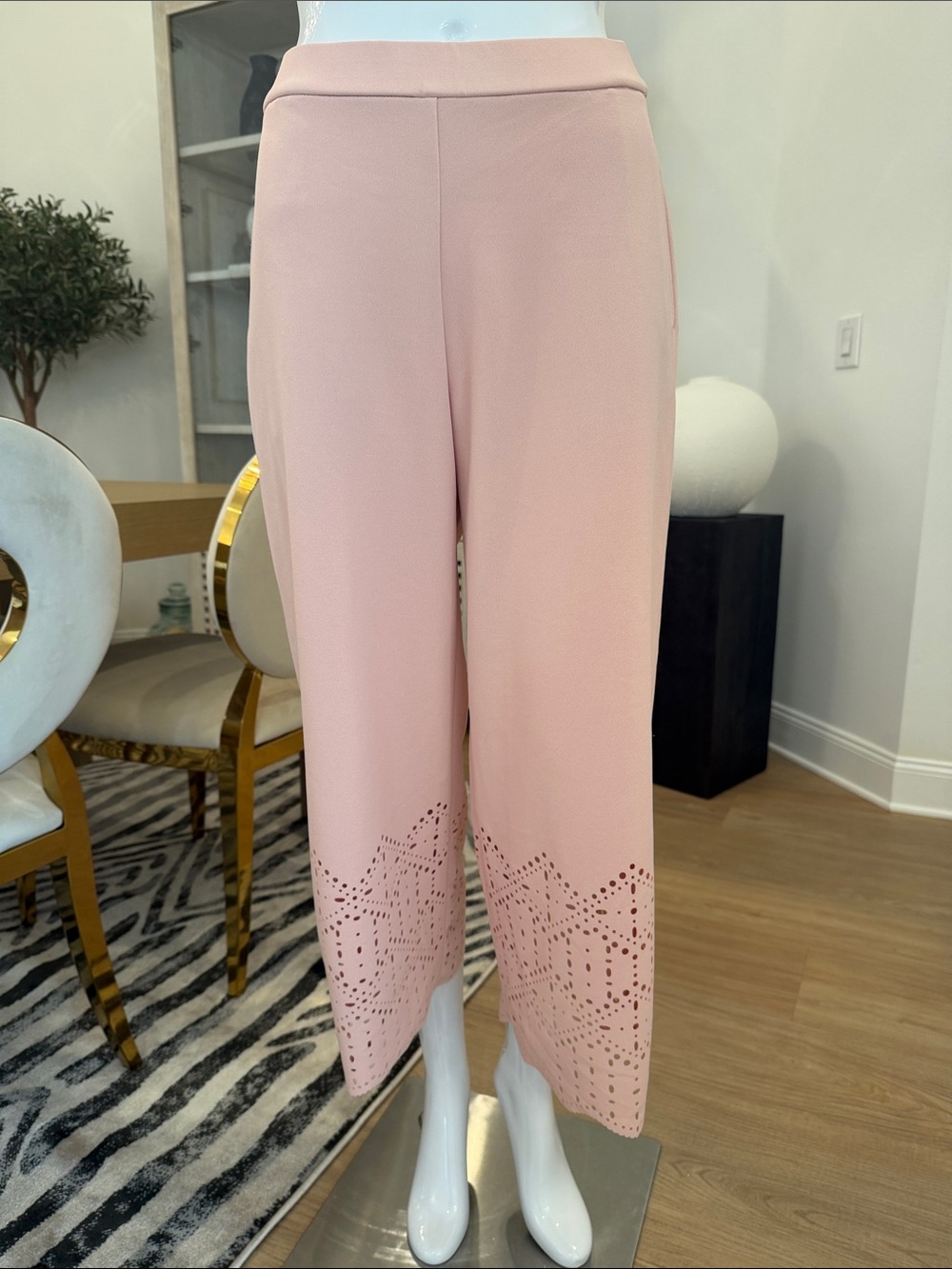 Women's Blush Pink Laser-Cut Wide Leg Pants